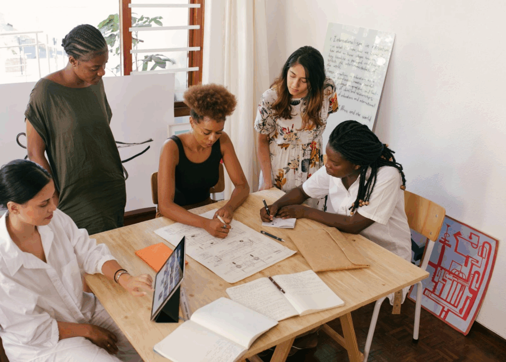 A group of women taking a HR mental health training